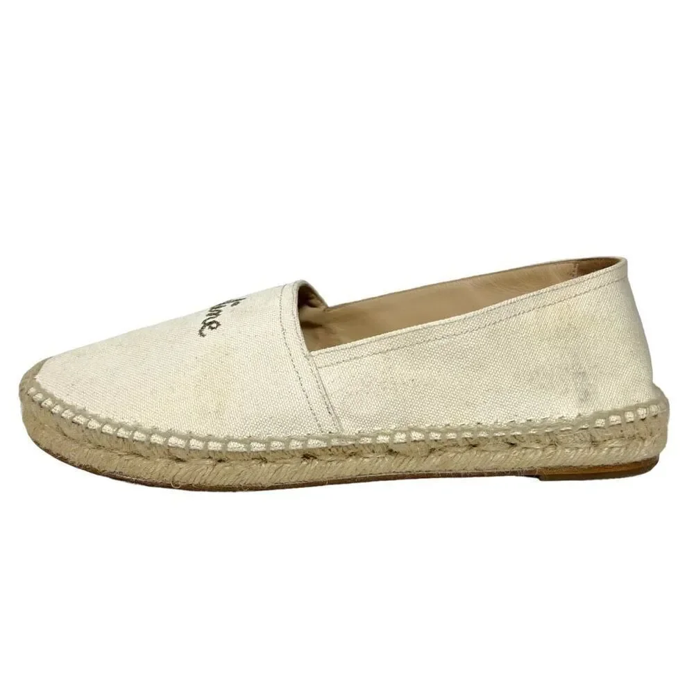 CELINE Embroidered Logo Triomphe Flat Espadrilles Canvas Cream Size 40 US 10